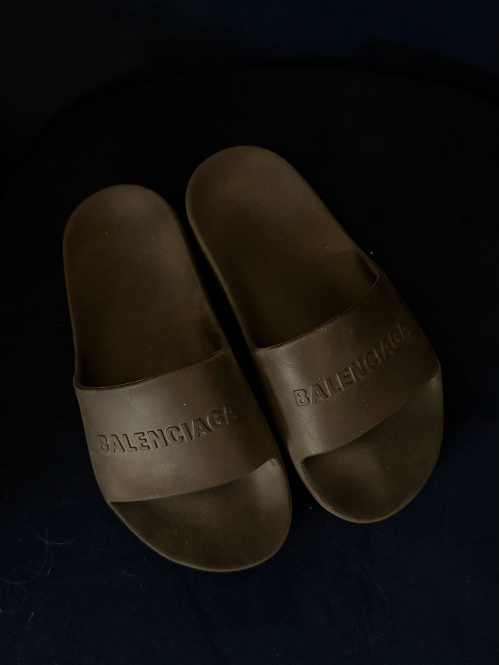 Balenciaga Women’s Black Embossed Logo Slide Sandals